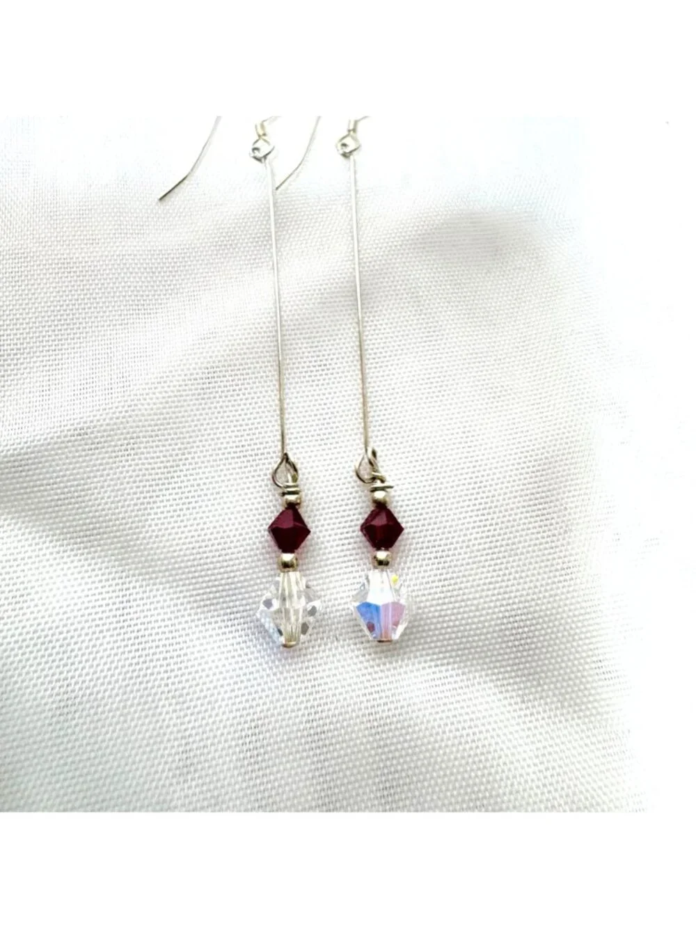 White & Red Crystal Sterling Silver 925 Long Dangle Earrings 2.75